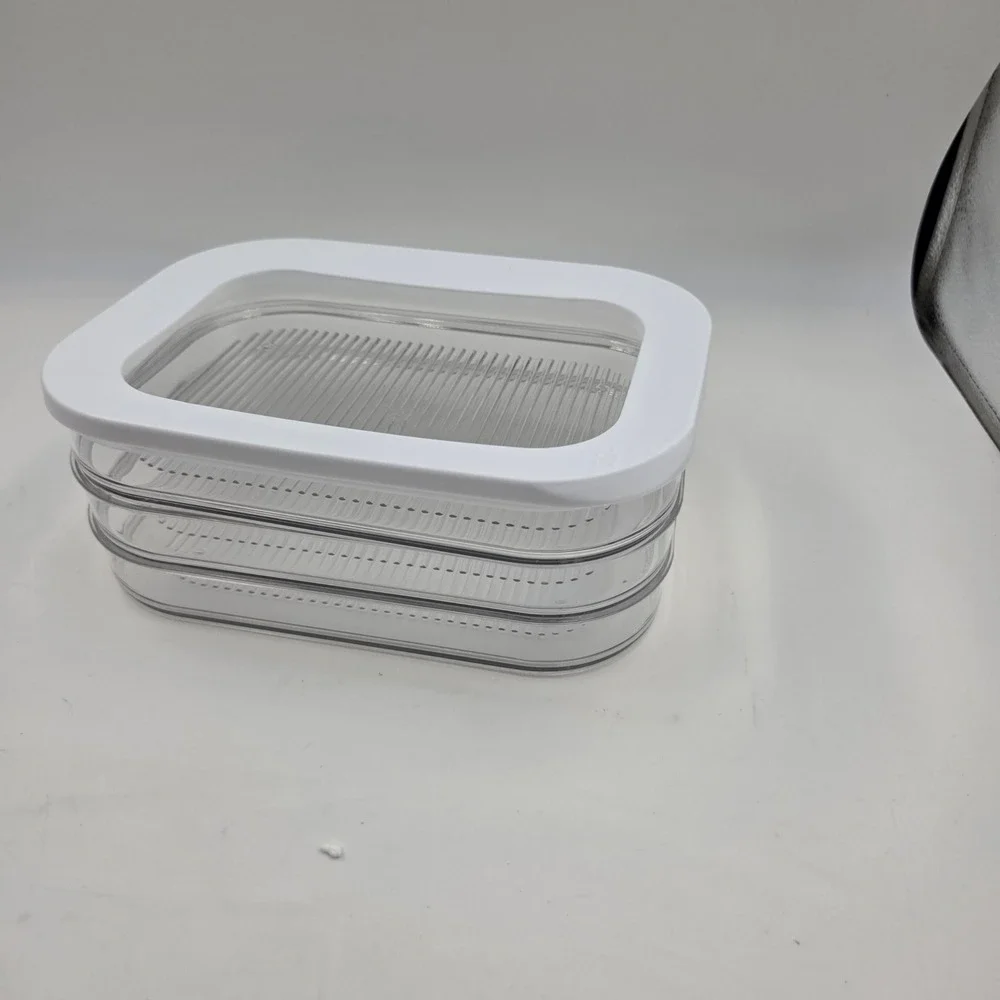 Clear Plastic 3 Tier Stackable Food Storage Container Set White Lid 9x6 Inch L4